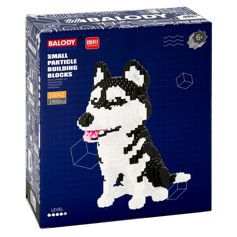 Voorkant verpakking van de Balody miniblocks grote husky