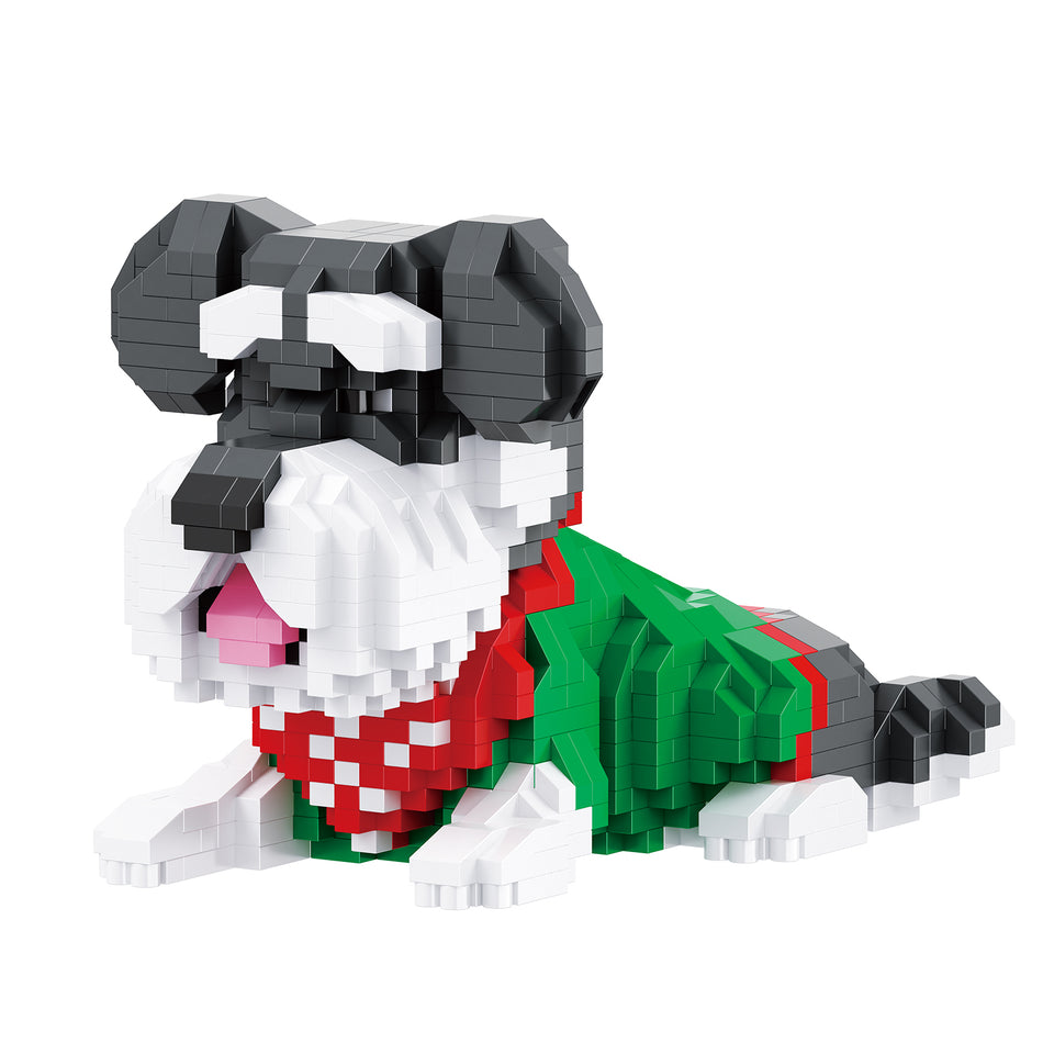 Productfoto van de Balody miniblocks schnauzer in vrijetijdskleding en rode halsdoek